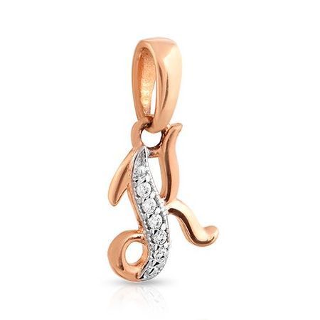 Подвеска буква К из золота с фианитами