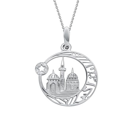 Серебряная мусульманская подвеска Полумесяц с родированием