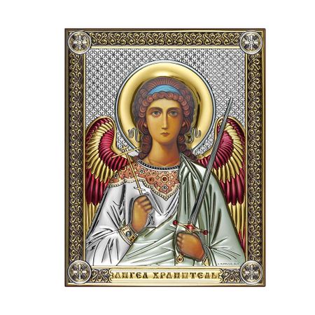 Икона Ангел-хранитель с эмалью и позолотой 14х18 см