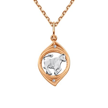 Золотая подвеска с фианитами со знаком зодиака Телец