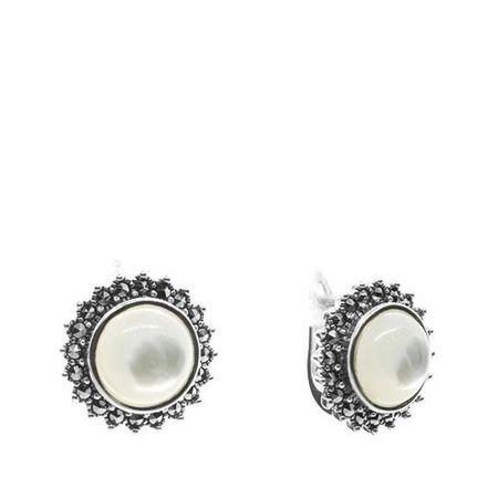 Серебряные серьги с перламутром и марказитами с чернением