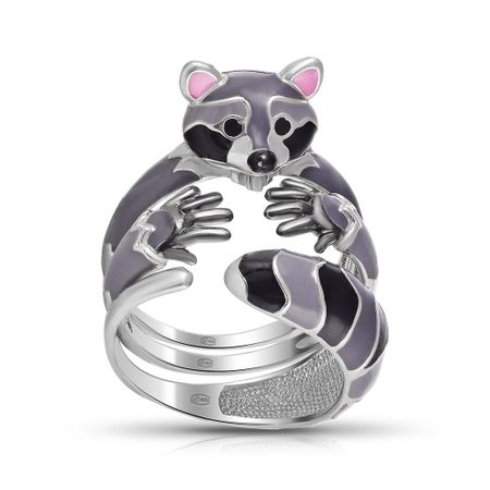 Кольцо-трансформер  Енот из серебра с эмалью
