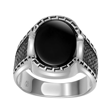 Кольцо-печатка из серебра с агатом и фианитами