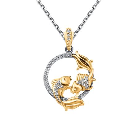 Серебряная подвеска с фианитами со знаком зодиака Рыбы с позолотой