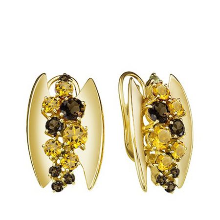 Золотые серьги с раухтопазами и цитринами