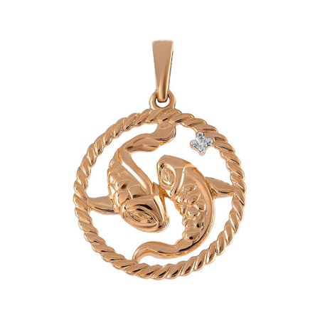 Золотая подвеска с фианитом со знаком зодиака Рыбы
