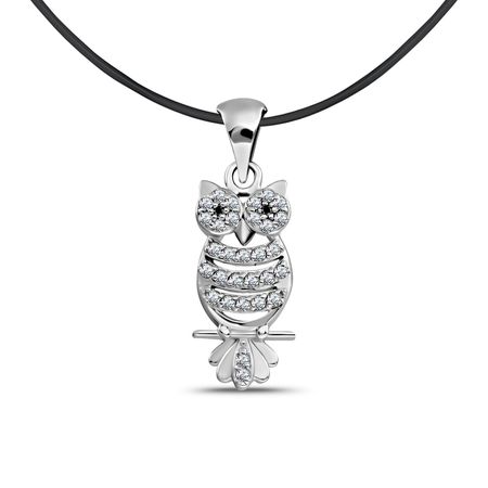 Серебряная подвеска Сова с фианитами и родированием