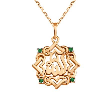 Серебряная мусульманская подвеска с фианитами и позолотой