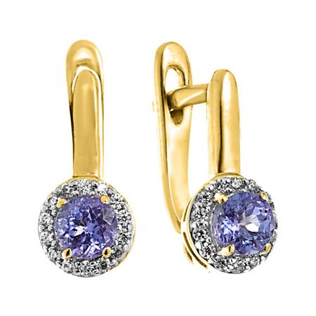 Серебряные серьги с танзанитами и фианитами с позолотой