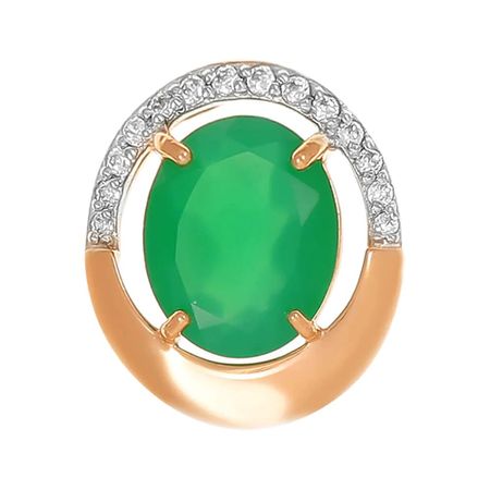 Золотая подвеска с агатом и фианитами с родированием