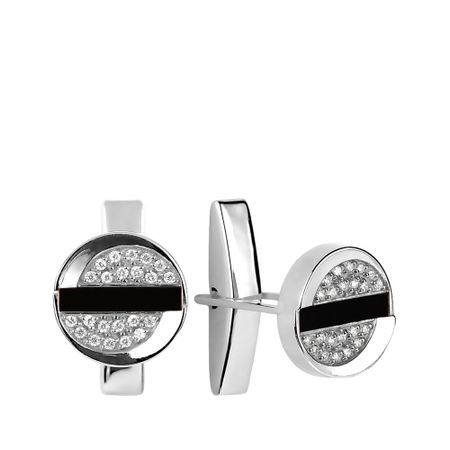 Золотые запонки с ониксом и фианитами