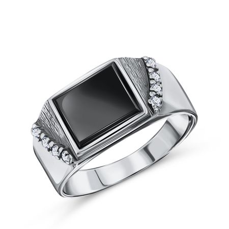 Серебряная печатка с ониксом и фианитами с чернением