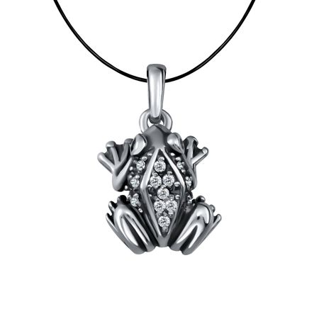 Серебряная подвеска Квакушка с фианитами и чернением