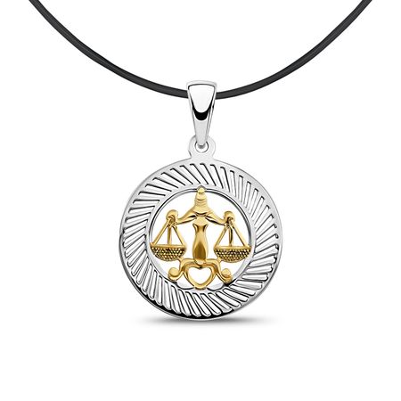 Серебряная подвеска с позолотой и родированием со знаком зодиака Весы