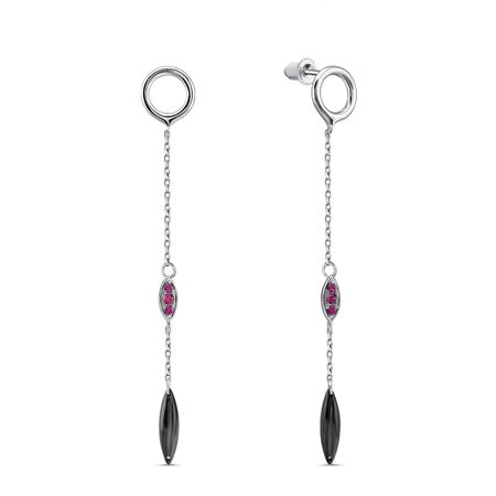 Серебряные серьги с керамикой и корундами с родированием