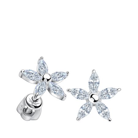 Серебряные серьги Цветок с фианитами и родированием