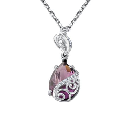 Серебряная подвеска с аметистом и фианитами с родированием