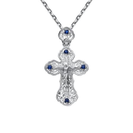Серебряный крест с сапфирами и родированием