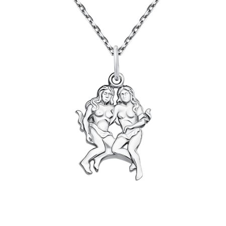 Серебряная подвеска с родированием со знаком зодиака Близнецы