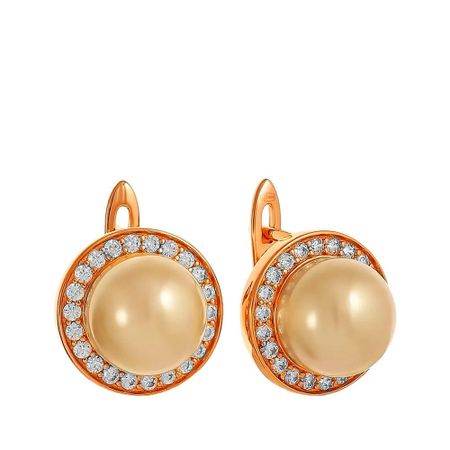 Серебряные серьги с жемчугом и фианитами с позолотой