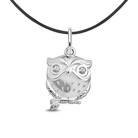 Серебряная подвеска Сова с фианитами и родированием