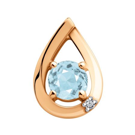 Золотая подвеска с топазом Sky и бриллиантом с родированием