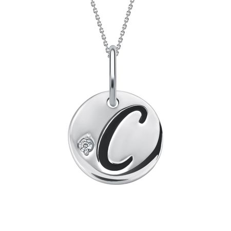 Серебряная подвеска буква С с эмалью и фианитом с родированием