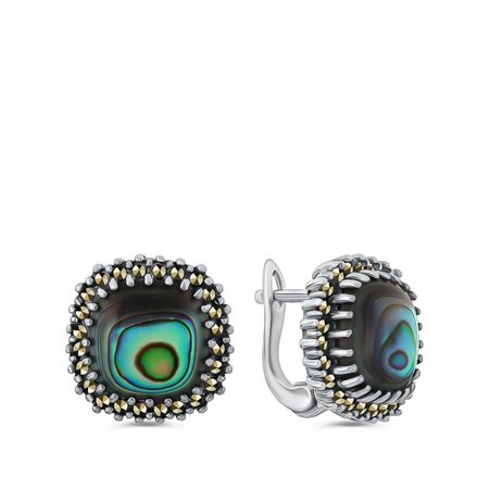 Серебряные серьги с перламутром и марказитами с чернением