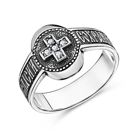 Серебряная печатка с фианитами и чернением