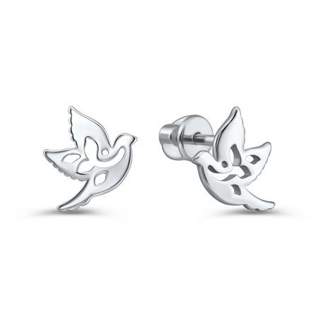 Серебряные серьги Птица с родированием
