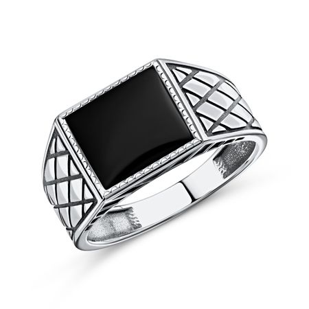 Серебряная печатка с ониксом и чернением с родированием