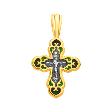 Подвеска-крестик Спаси и Сохрани из серебра с эмалью
