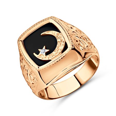 Золотая печатка с агатом и бриллиантом