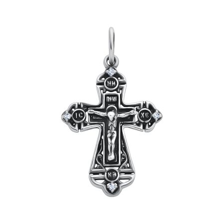 Серебряный крест с фианитами и чернением