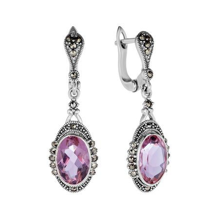 Серебряные серьги с марказитами и султанитами с чернением