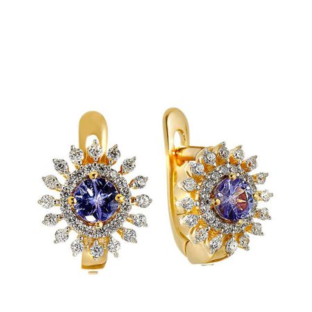 Серебряные серьги с танзанитами и фианитами с позолотой