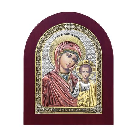 Икона Казанская Богородица в деревянной рамке с позолотой и эмалью 11.9х14.4 см