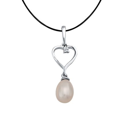 Серебряная подвеска с жемчугом и фианитом с родированием