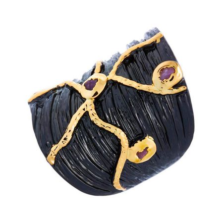 Серебряное кольцо с рубинами и родированием