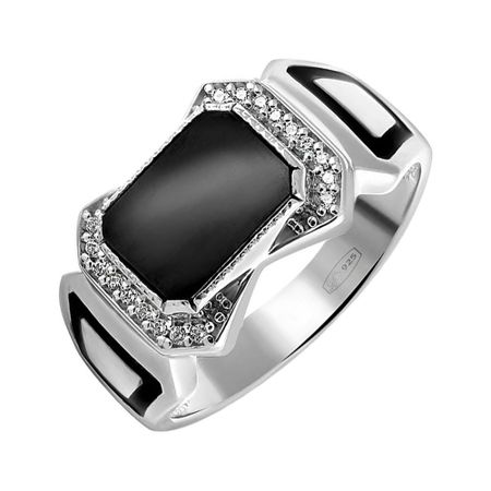 Серебряная печатка с эмалью, шпинелью нано и фианитами