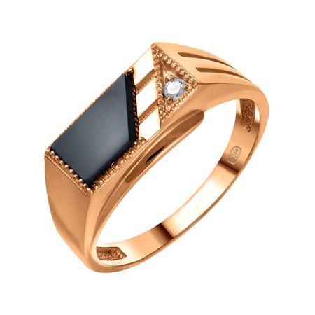 Кольцо-печатка из серебра с агатом и фианитом