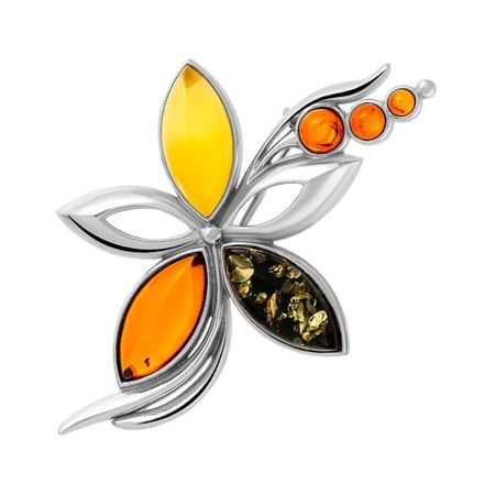 Брошь из серебра с янтарем