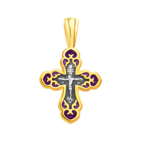 Серебряный крест Спаси и Сохрани с эмалью и позолотой с чернением