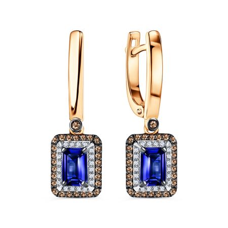 Золотые серьги с сапфирами и бриллиантами с родированием и чернением