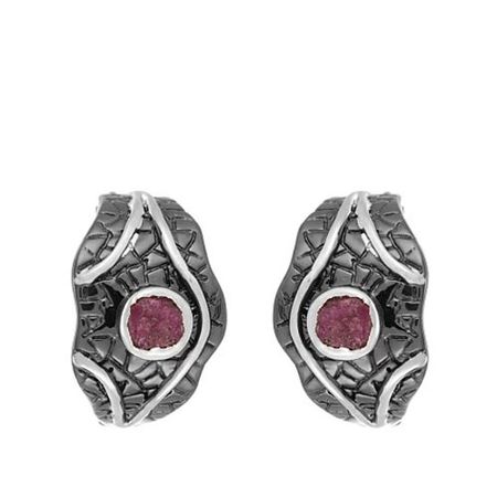 Серебряные серьги с рубинами и черным родированием