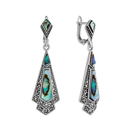 Серебряные серьги с перламутром и марказитами с чернением