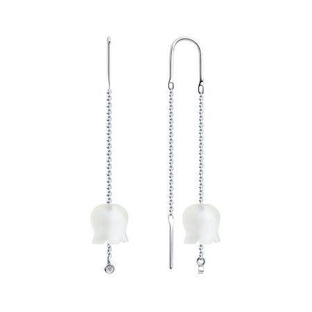 Серебряные серьги Цветок с кварцем и фианитами с родированием