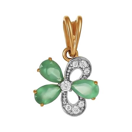 Золотая подвеска с агатом и фианитами с родированием