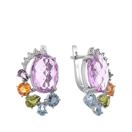Серьги из серебра с самоцветами и фианитами