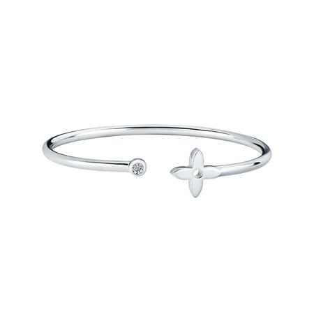 Серебряный жесткий браслет с фианитом и родированием